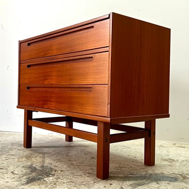 Vintage 60s Danish Modern Teak Three Drawer Vanity Chest by Nils Jonsson 