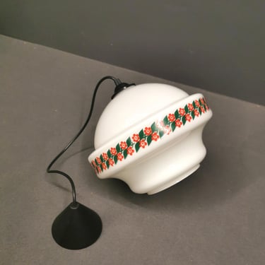 Vintage Glass Pendant Light with Floral Design, 1970s Retro Ceiling Lamp, Made In Yugoslavia 
