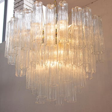 Suspension lamp Made in Italy Tronchi in clear Murano glass, vintage design style, ceiling chandelier Ø80 cm 