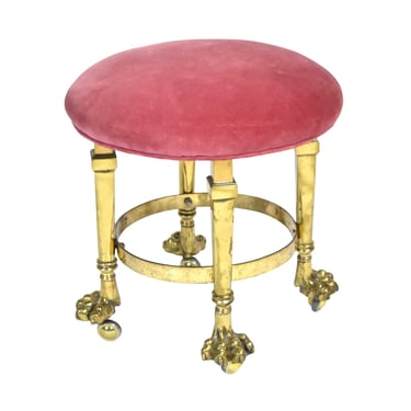 Empire Brass Stool with Fully Formed Lion’s Paw Feet Rolling Casters 
