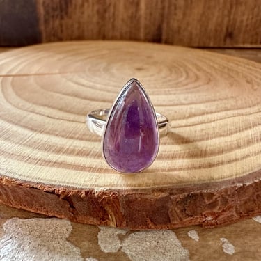 SLIM TEARDROP Amethyst Sterling Silver Ring | Handcrafted in India | Healing, Stress Relief, Courage | Size 7 