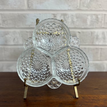 Beautiful Anchor Hocking Cloverleaf Design Clear Relish Dish - Vintage Glass 