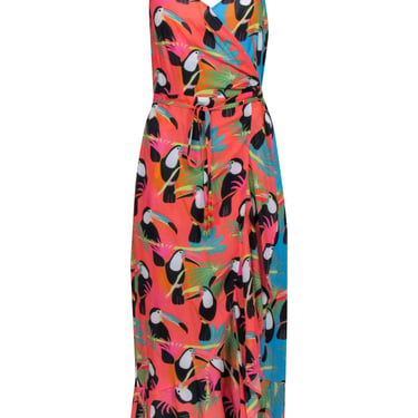 Farm - Pink &amp; Blue Toucan Print Sleeveless Wrap Dress Sz S