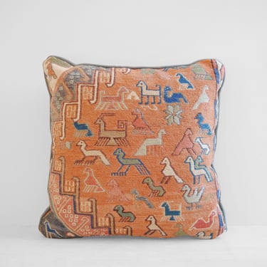 Vintage Pink Kilim Throw Pillow Cover with Animal Motif 18