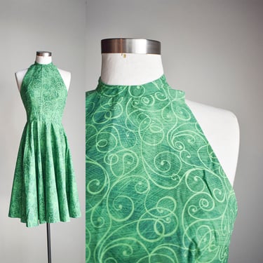 Vintage 1950s Green Halter Dress 