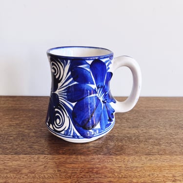 Vintage Mexican Cobalt Blue Talavera Large Ceramic Mug 