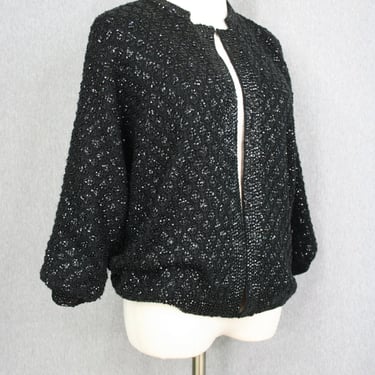 1950-60s - Sequin, beaded, and Lined - Black Sweater - Marked size 40 - Estimated size L/XL 