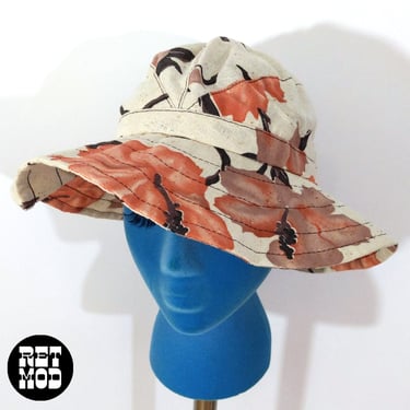 NWOT Vintage 70s 80s Khaki Colored Floral Linen & Cotton Sun Hat 