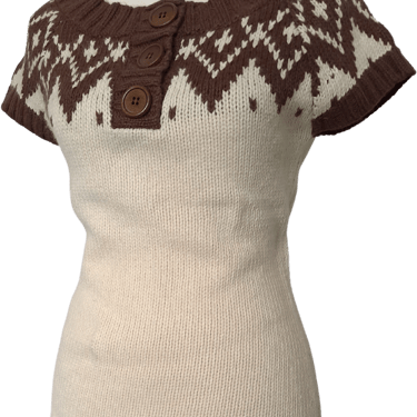 90s/00s Ivory Fair Isle Short Sleeve Sweater Tunic By Delias