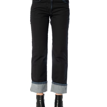 2000S MARTIN MARGIELA Black Cotton Distressed Overlay Jeans 