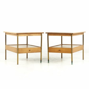 Milo Baughman for Murray Mid Century Maple and Brass Nightstands - Pair - mcm 