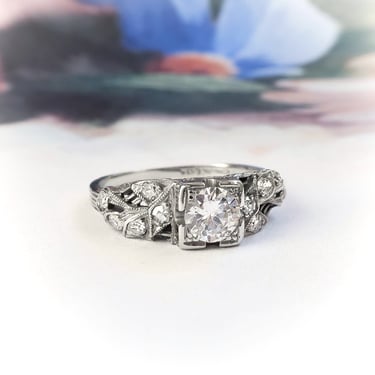 Art Deco .57 ct.tw. Diamond Filigree Engagement Ring 18k 