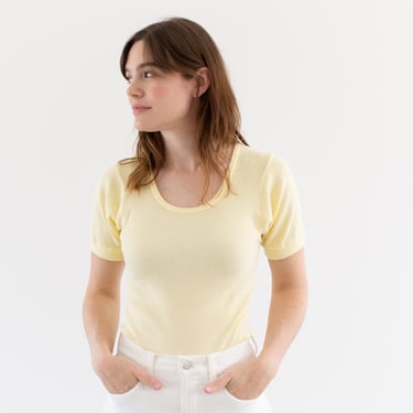 The Berlin Tee in Butter Yellow | Vintage Ribbed Tee T Shirt | Rib Knit Tee | 100% Cotton | XS S 