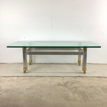 Mid-Century Aluminum Glass Coffee Table With Casters 