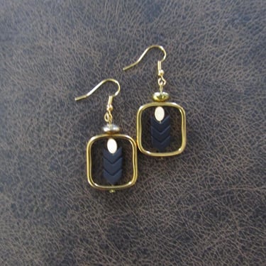 Geometric industrial black hematite earrings 