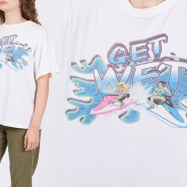 Vintage "Get Wet" Jet Ski T Shirt - Men's Large, Women's XL | Y2K White Graphic Boating Tee 