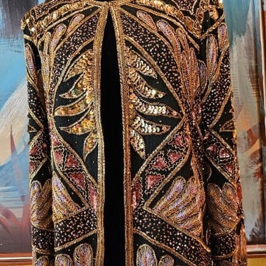 Razzle Dazzle Vintage Sequin Jacket, Vintage Sequins and Beaded Tunic, Sequins and Silk Tunic, Vintage Gold Beaded Jacket, Made in India 