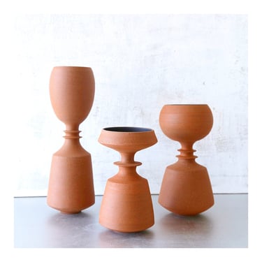 Set of 3 Stoneware Raw Terra Totem Vases by Sara Paloma Pottery-  industrial modern architectural pottery ceramic credenza shelf decor 