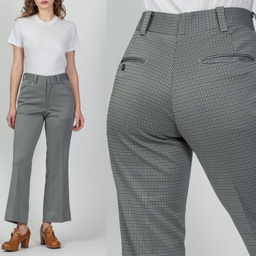 70s Houndstooth High Waist Unisex Pants - 32" Waist | Vintage Boho High Rise Retro Bootcut Kick Flare Trousers 