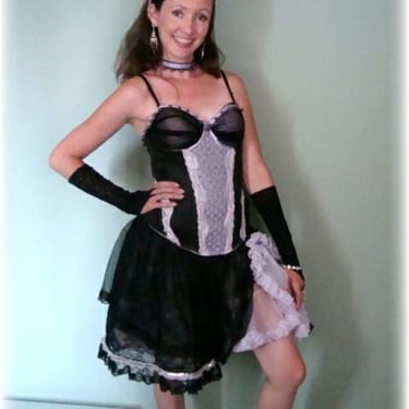 Old West Steampunk  Lavender & Black Lace Corset Saloon Girl Costume 