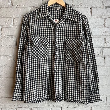 Med, Vintage 1950s Wool Black and White Flannel, AS IS 