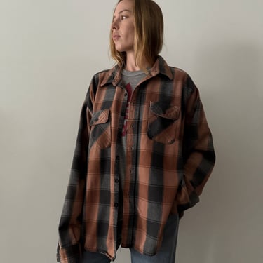 Big Brown & Black Cotton Flannel Work Shirt