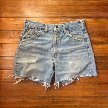 1960’s light wash distressed selvedge whiskered Lee Riders cut off denim shorts 