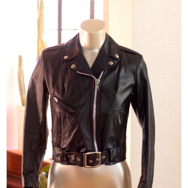 Vintage Leather Jacket - Moto Jacket - Cropped, Belted - Golden Crown by Bristol, Motorcycle Jacket 