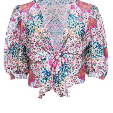 Sandro - Ivory w/ Multicolor Floral Paisley Print Linen & Silk Blend Top Sz XL