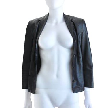 1990s Italian Designer Black Leather Jacket - Vintage Black Leather Jacket - 90s Womens Leather Jacket - 90s Designer Jacket | size Small 
