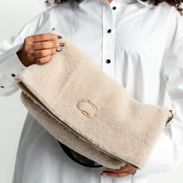 Cream Sheepskin Foldover Snake Spritz Bag