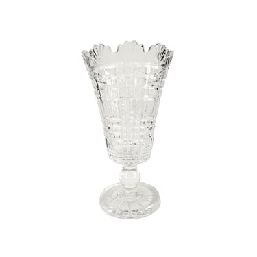 Vintage Crystal Flower Vase, Cut Glass Footed Flared Celery Vase 