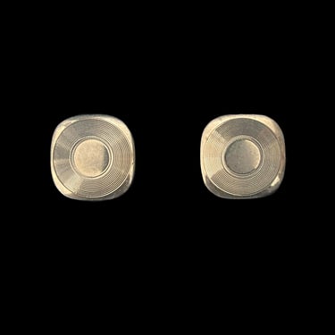 1960s Gold Tone Square Cuff Links by Anson | 60s Vintage Gold Tone Circle Engraved Cufflinks 