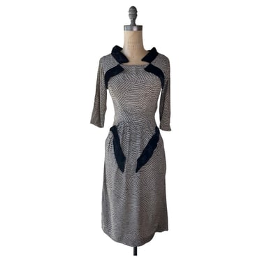 1940s rayon dress with velvet trim 