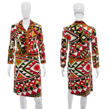 1960's Emilio Pucci Velvet Abstract Print Skirt Suit Size S