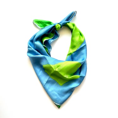 Vintage 60s 70s Vera Neumann Silk Scarf Mod Blue Green Hair Accessories 