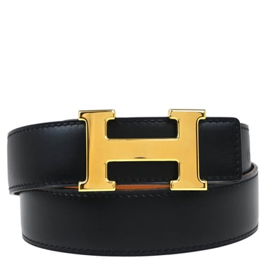 Hermes Black Box Calf Constance Reversible Belt #75 Small Good
