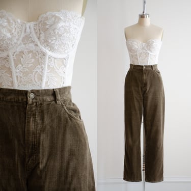 high waisted pants 90s plus size vintage olive brown corduroy dark academia straight leg trousers 
