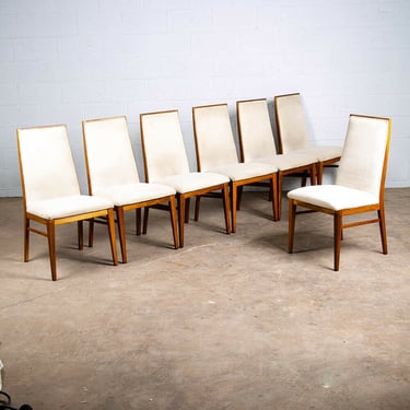Mid Century Modern Dining Chairs Set 8 Dillingham Solid Walnut High Back White