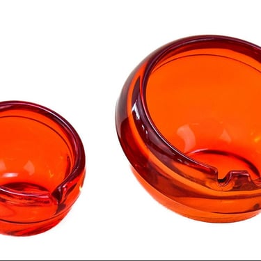 Vintage Viking Persimmon Orange Glass  Orb Ashtray Set 