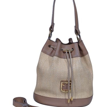 Furla - Beige Raffia Bucket Bag w/ Genuine Leather Trims