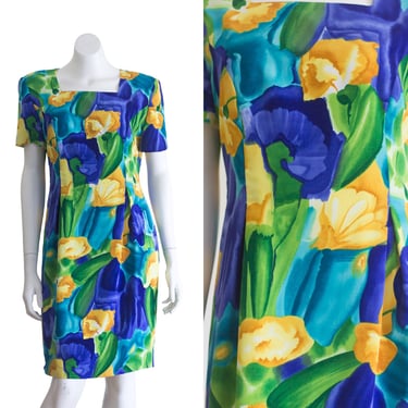 1990s short sleeve sheath dress with floral print 