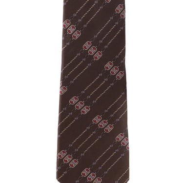 Céline 1970s Vintage Anchor Chain-Link Print Brown Silk Twill Men's Tie 