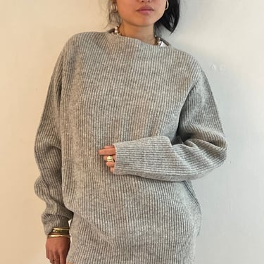 90s rag wool sweater / vintage gray rag wool shaker knit oversized long pullover boat neck boyfriend sweater | Large 