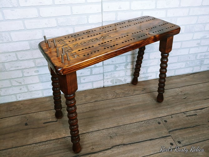 Vintage Large Wood Table/Bench Cribbage Board 