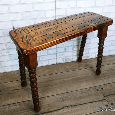Vintage Large Wood Table/Bench Cribbage Board 