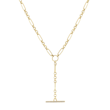 Medium Paperclip Rolo Chain & Pave Diamond Toggle Lariat Necklace