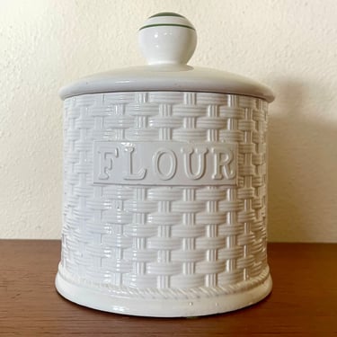 Vintage 1980s Ceramic Basketweave Flour Canister 