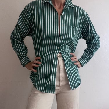 vintage green cotton pinstripe oxford blouse size small 