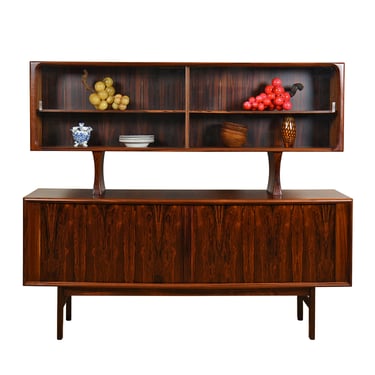 BPS 72″ Danish Rosewood Sideboard | Room Divider w: Separate Glass Door Display Top